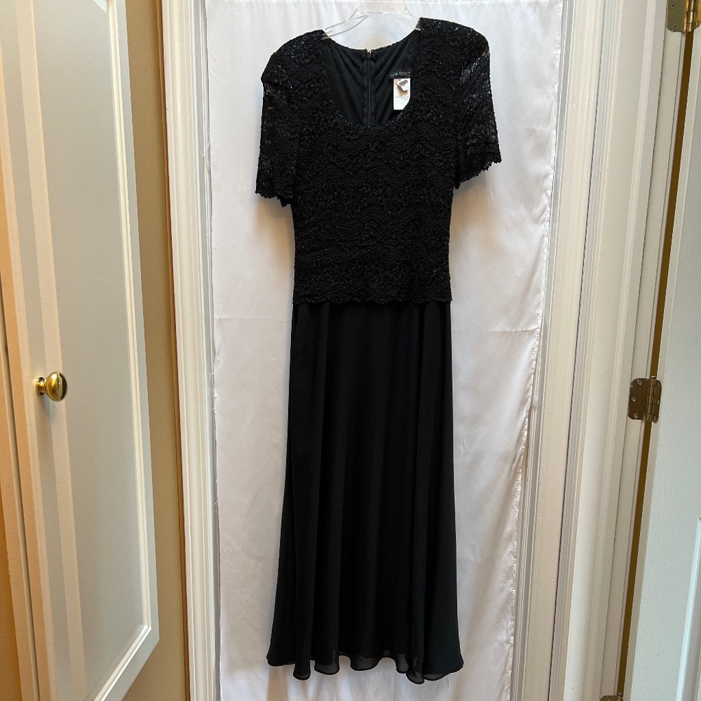 Black Metallic Short Sleeve Evening Gown (12)